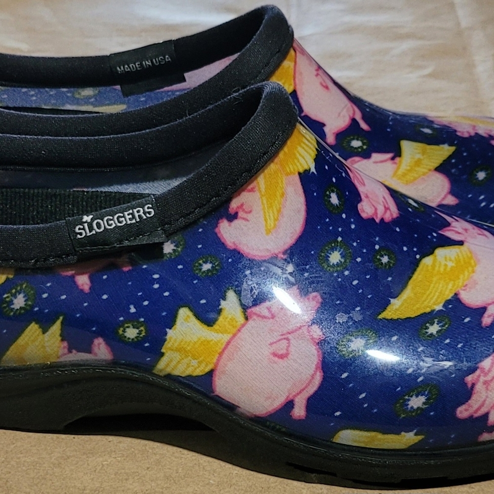 Sloggers Blue Garden Clogs with Flying Pigs